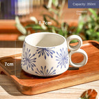Hand drawn blue and white ceramic coffee cup office Japanese breakfast underglaze colored mug