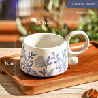 Hand drawn blue and white ceramic coffee cup office Japanese breakfast underglaze colored mug