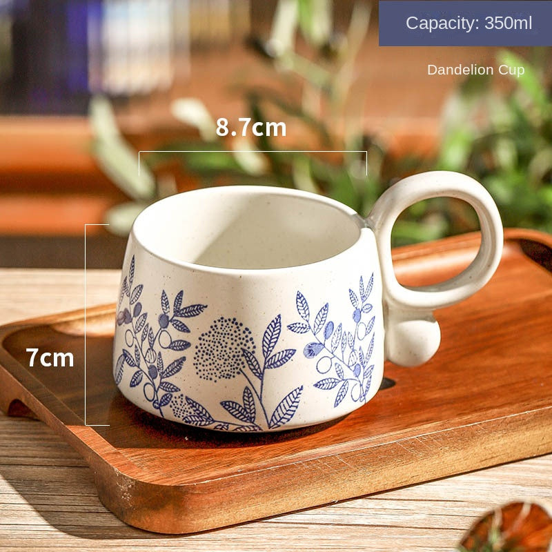 Hand drawn blue and white ceramic coffee cup office Japanese breakfast underglaze colored mug