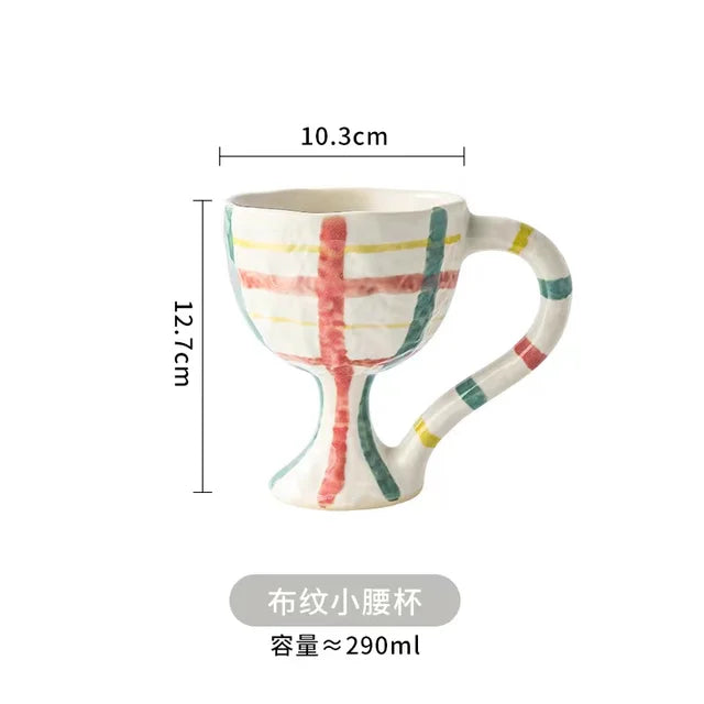 Korean Vintage Hand Pinch Mark Ceramic Coffee Cup Breakfast Milk Cup Funny Ceramic Cup Gift Striped Leopard Print Decorative Cup