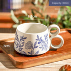 Hand drawn blue and white ceramic coffee cup office Japanese breakfast underglaze colored mug