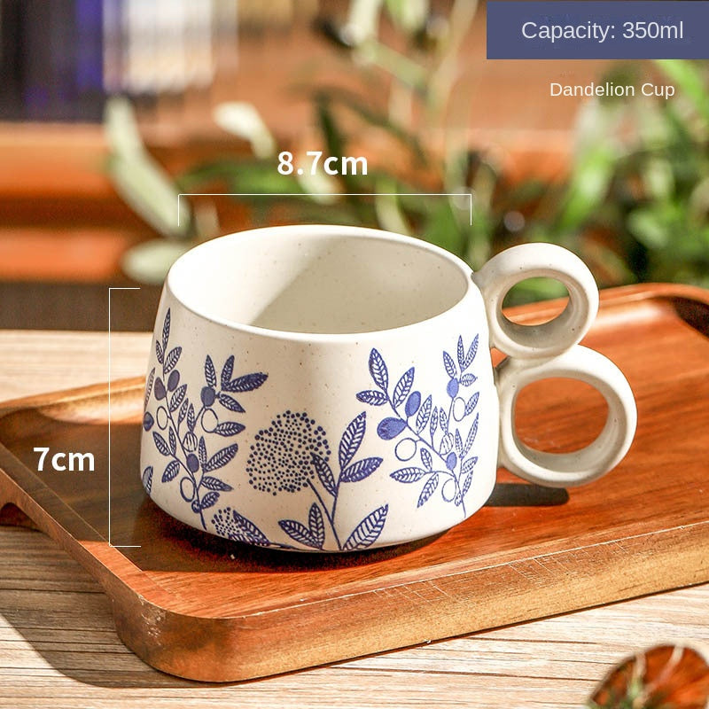 Hand drawn blue and white ceramic coffee cup office Japanese breakfast underglaze colored mug