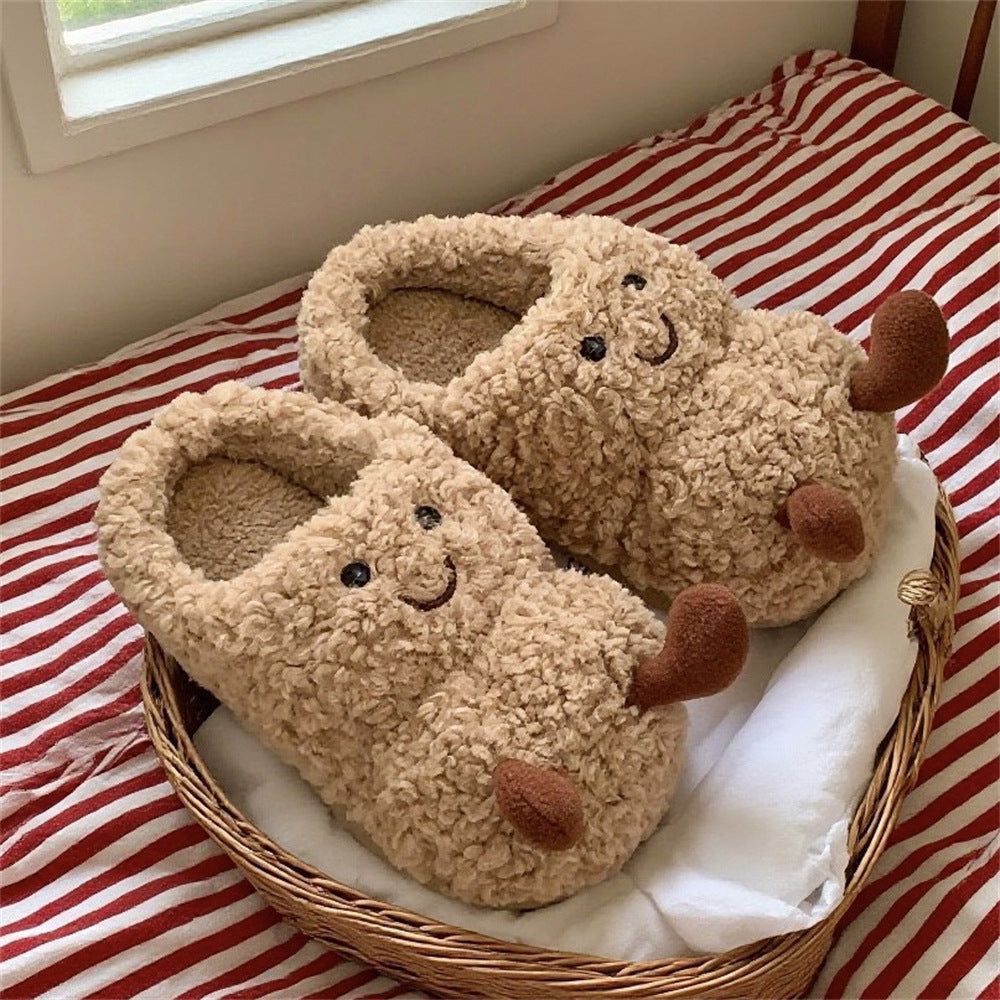 Creative Fun Peanut Indoor Home Warm Cotton Slippers for Women, Ins Plush Student Winter Comfortable Postpartum Shoes