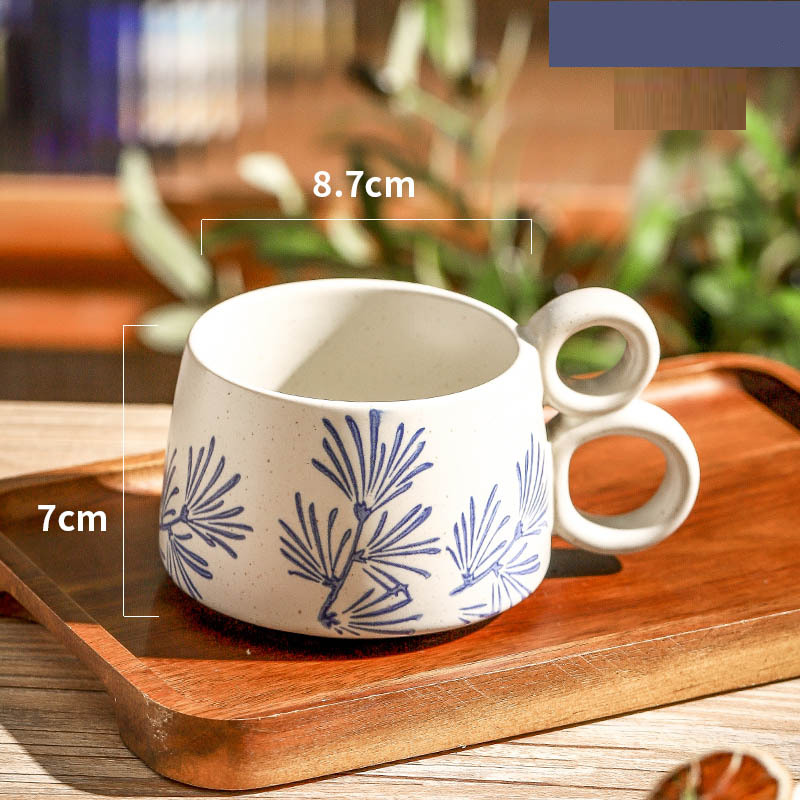 Hand drawn blue and white ceramic coffee cup office Japanese breakfast underglaze colored mug