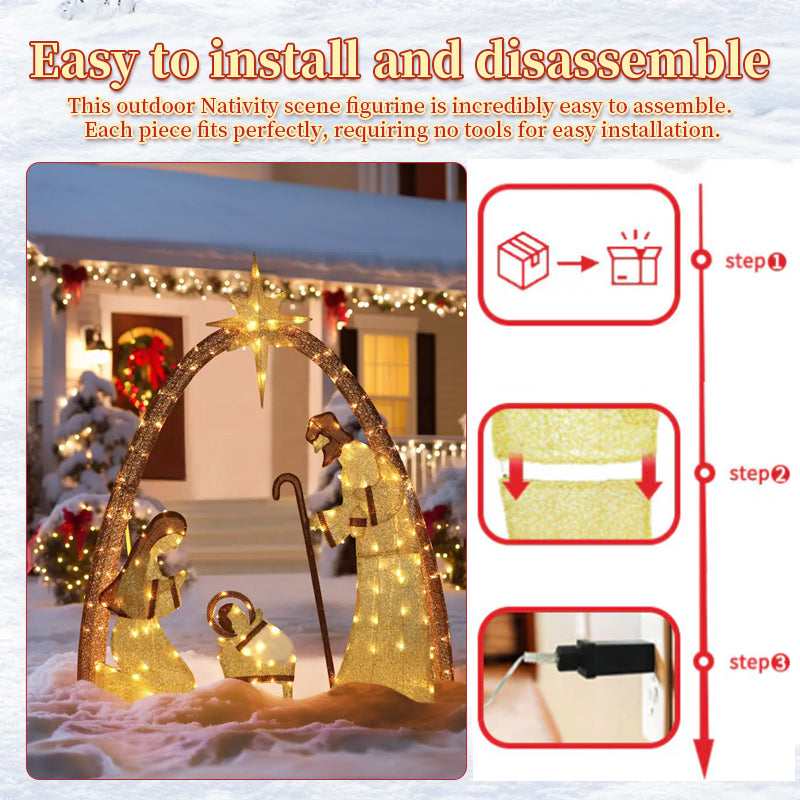 Outdoor Nativity Scene with Copper Wire, Christmas Yard Decor for Garden