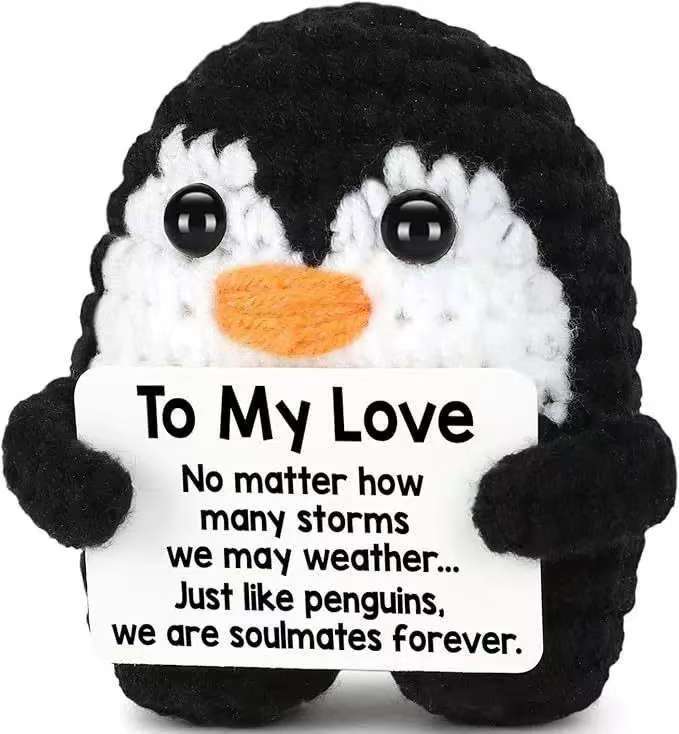 Cute Positive Emotional Penguin Doll Beer Cup Handmade Knitted Turtle