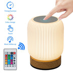 Wood Grain Remote Touch Night Light Tap Table Lamp Bedroom Bedside Lamp RGB Color Light