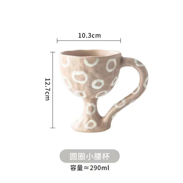 Korean Vintage Hand Pinch Mark Ceramic Coffee Cup Breakfast Milk Cup Funny Ceramic Cup Gift Striped Leopard Print Decorative Cup