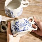 Hand drawn blue and white ceramic coffee cup office Japanese breakfast underglaze colored mug