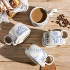 Hand drawn blue and white ceramic coffee cup office Japanese breakfast underglaze colored mug