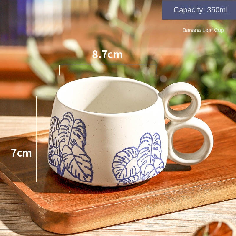 Hand drawn blue and white ceramic coffee cup office Japanese breakfast underglaze colored mug