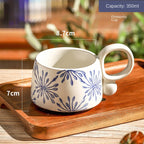 Hand drawn blue and white ceramic coffee cup office Japanese breakfast underglaze colored mug
