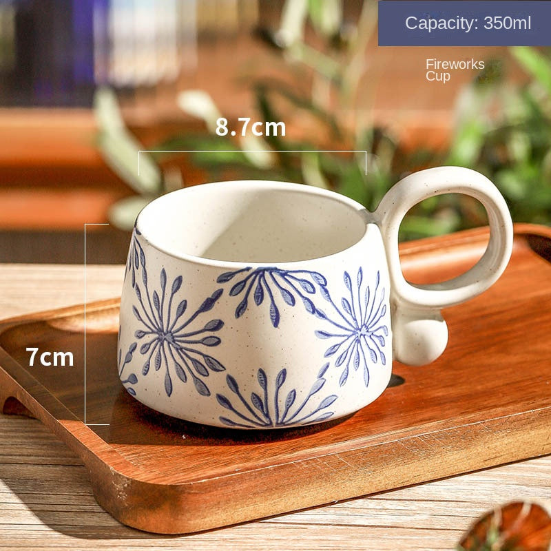 Hand drawn blue and white ceramic coffee cup office Japanese breakfast underglaze colored mug