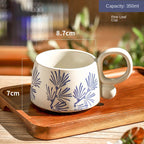 Hand drawn blue and white ceramic coffee cup office Japanese breakfast underglaze colored mug