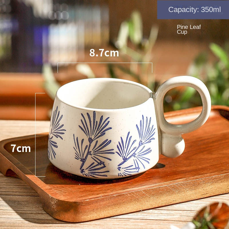 Hand drawn blue and white ceramic coffee cup office Japanese breakfast underglaze colored mug