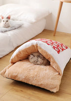 Doonall Stylish Cat Dog Nest Bed Pet Sleeping Bag Warming Foldable Pet Cave for Winter - Tent Self- Cat Hideaways
