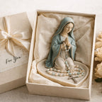 Jesus Virgin Mary Praying Statue Holder Heart Shaped Tray for Rosary Beads for Catholic Home Altar Prayer Corner  Religious Gift