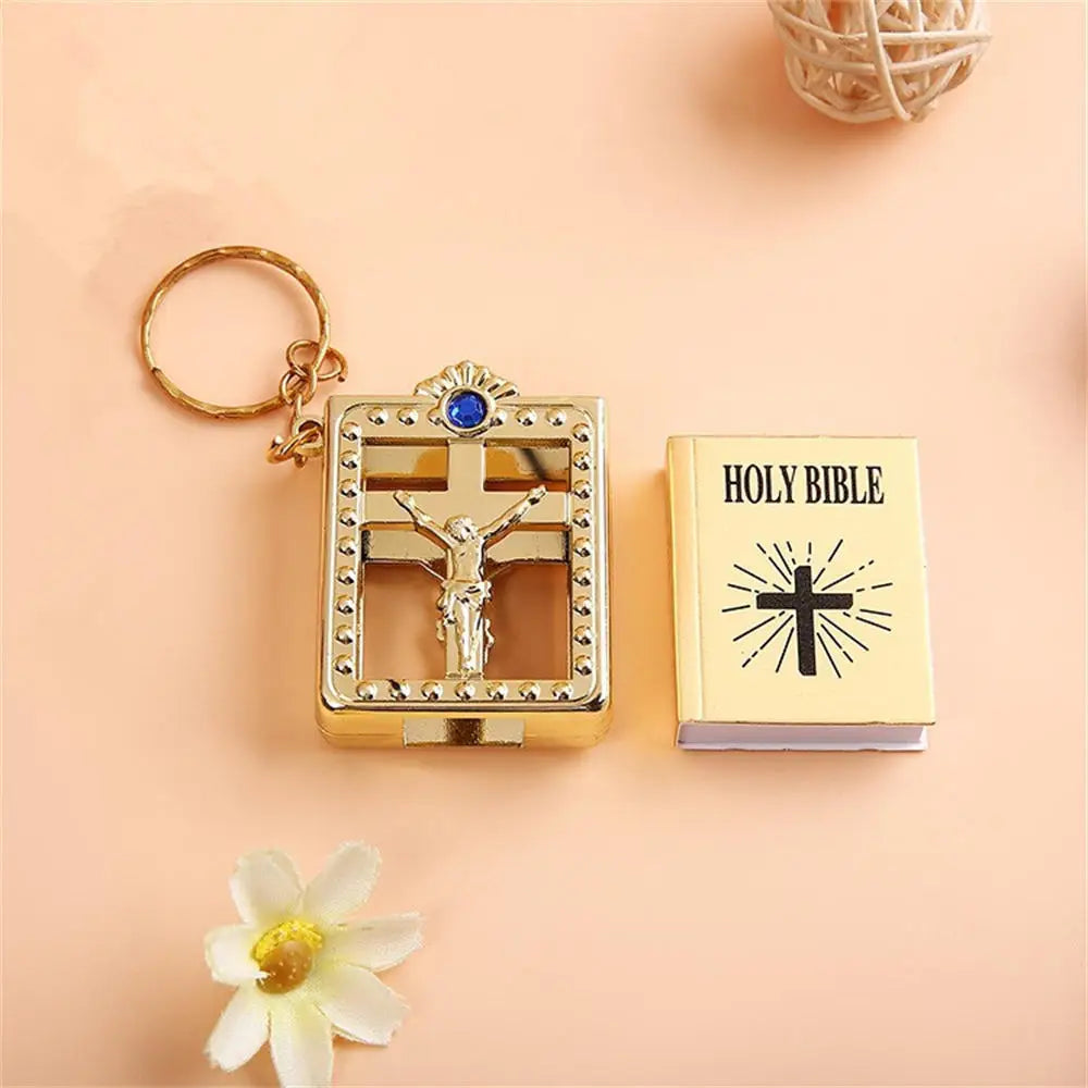 Small Size Mini Bible Keychain Jesus Cross Keyring Religious Christian for Daily Reminder Faith-based Gifts Personal Beliefs