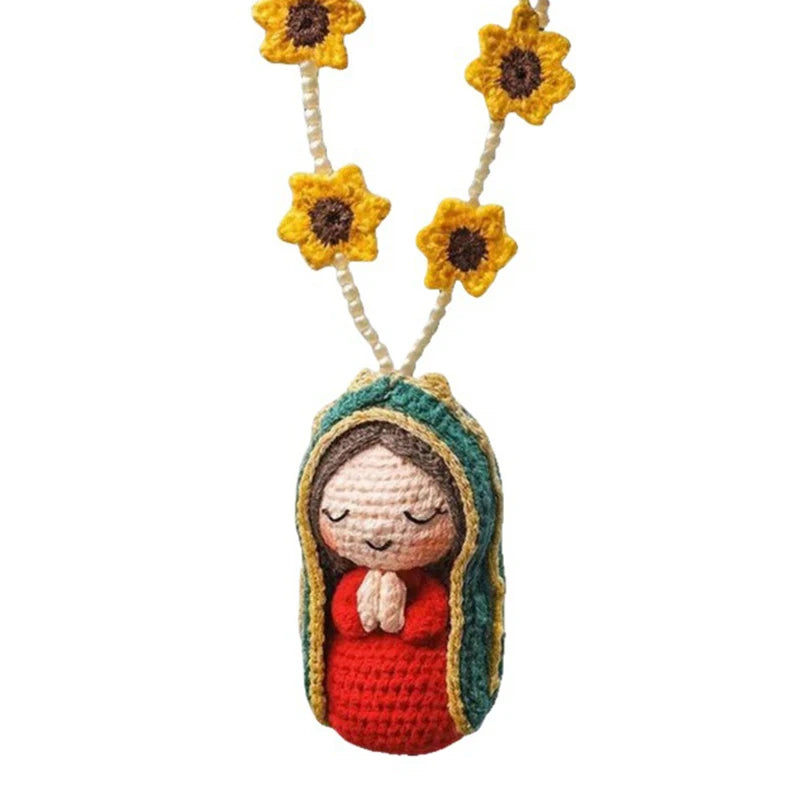 Cute Mary Statue Car Interior Decoration, Handmade Virgin Mary Charm Crochet, Elegant Religious Figurines Hanging Decor