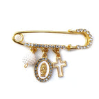 QIGO Religious Brooches Crystal Guadalupe Cross Acrylic Beads Tassel Pendant For Men Women With Box