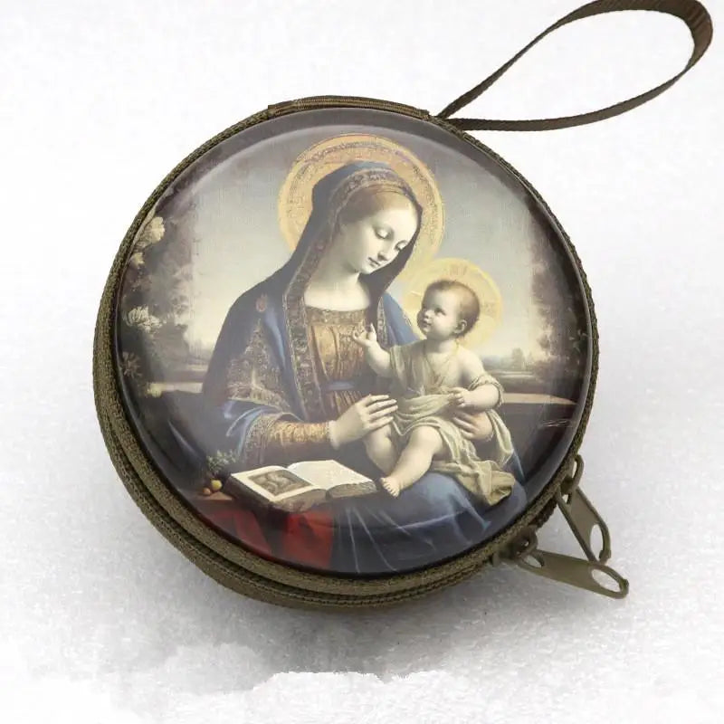 Religious Rosary Storage Pouch Iron Artwork Durable Zippered Bag for Prayer Beads Gifts Church Accessories