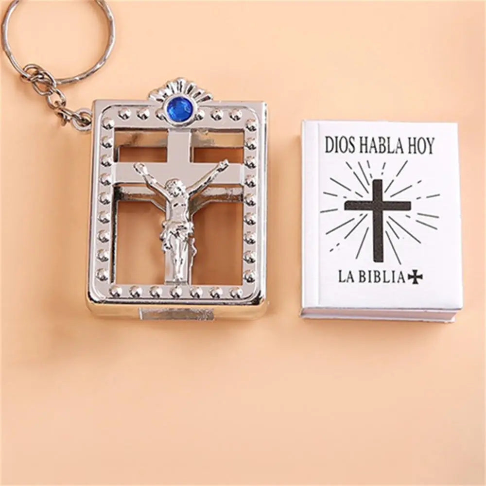 Small Size Mini Bible Keychain Jesus Cross Keyring Religious Christian for Daily Reminder Faith-based Gifts Personal Beliefs