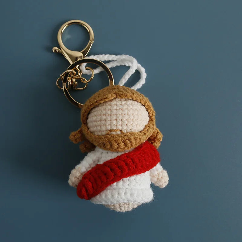Creative Jesus Design Crochet Keychain For Couple Gift Handmaking Knitted Jesus Doll Keyrings For Bag Pendant Custom Accessories
