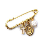 QIGO Religious Brooches Crystal Guadalupe Cross Acrylic Beads Tassel Pendant For Men Women With Box