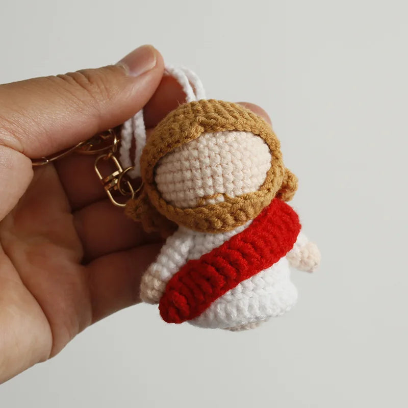 Creative Jesus Design Crochet Keychain For Couple Gift Handmaking Knitted Jesus Doll Keyrings For Bag Pendant Custom Accessories