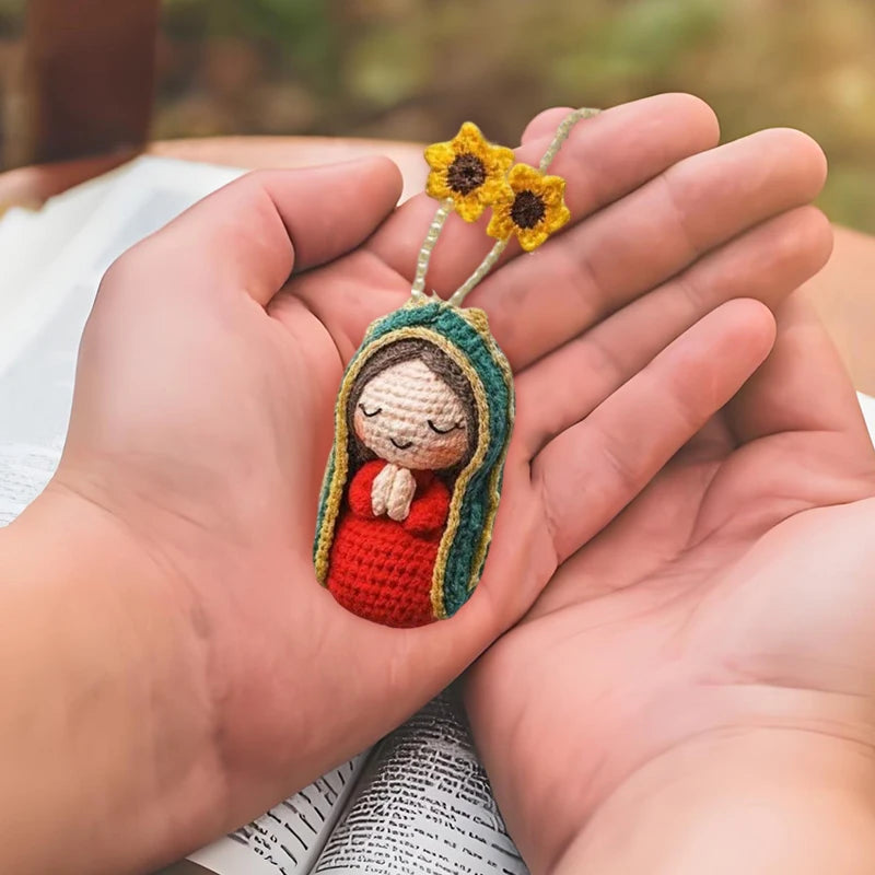 Cute Mary Statue Car Interior Decoration, Handmade Virgin Mary Charm Crochet, Elegant Religious Figurines Hanging Decor