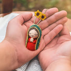 Cute Mary Statue Car Interior Decoration, Handmade Virgin Mary Charm Crochet, Elegant Religious Figurines Hanging Decor