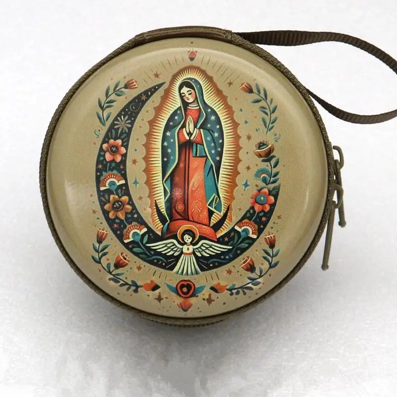 Religious Rosary Storage Pouch Iron Artwork Durable Zippered Bag for Prayer Beads Gifts Church Accessories