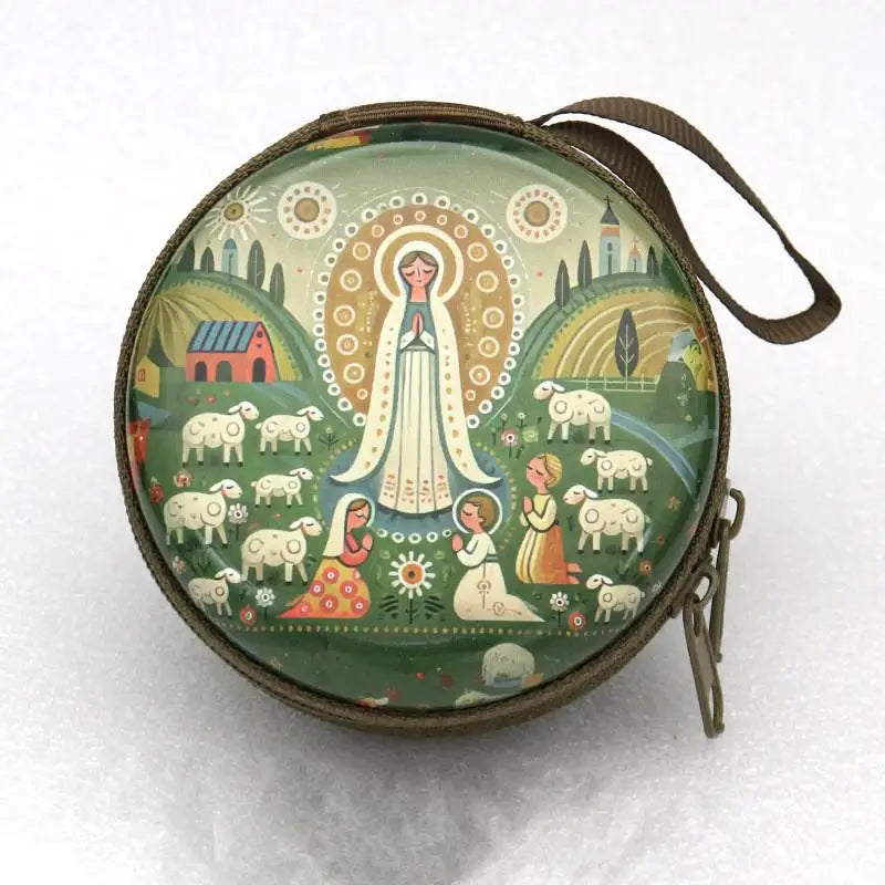 Religious Rosary Storage Pouch Iron Artwork Durable Zippered Bag for Prayer Beads Gifts Church Accessories