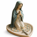 Jesus Virgin Mary Praying Statue Holder Heart Shaped Tray for Rosary Beads for Catholic Home Altar Prayer Corner  Religious Gift