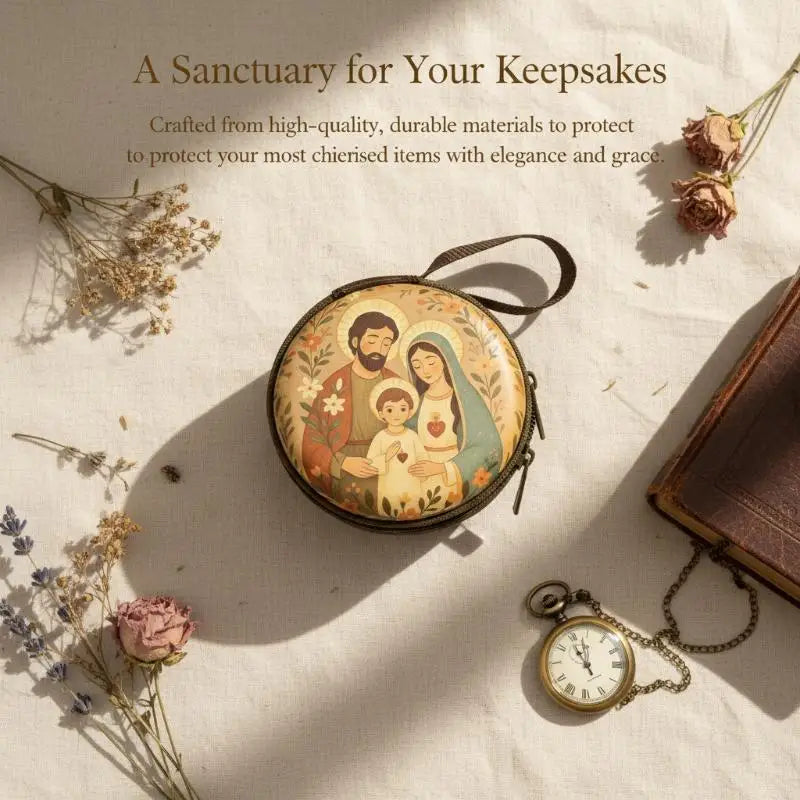 Religious Rosary Storage Pouch Iron Artwork Durable Zippered Bag for Prayer Beads Gifts Church Accessories