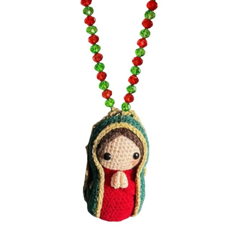 Cute Mary Statue Car Interior Decoration, Handmade Virgin Mary Charm Crochet, Elegant Religious Figurines Hanging Decor