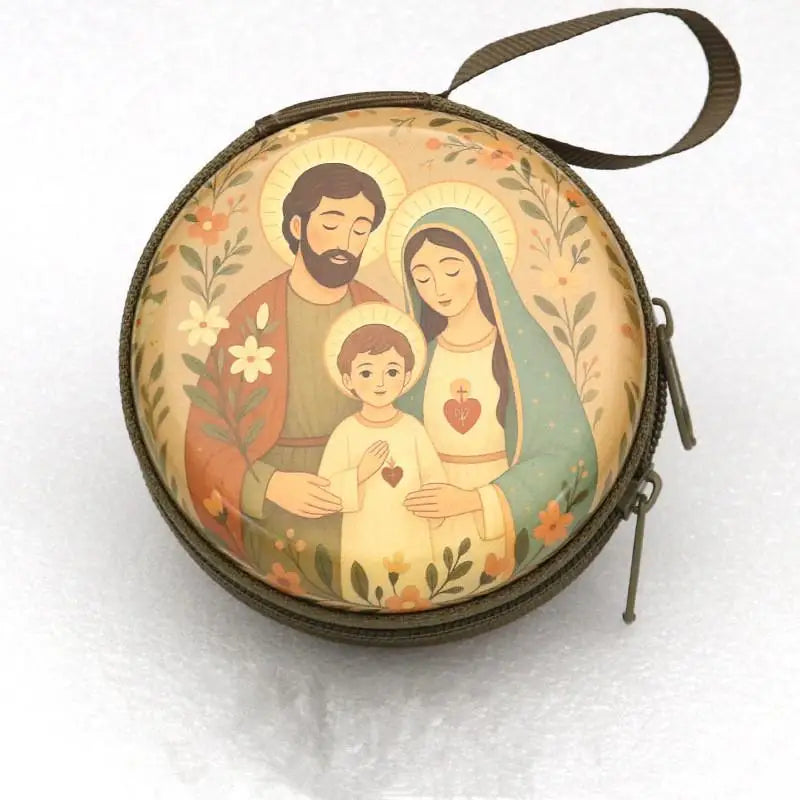 Religious Rosary Storage Pouch Iron Artwork Durable Zippered Bag for Prayer Beads Gifts Church Accessories