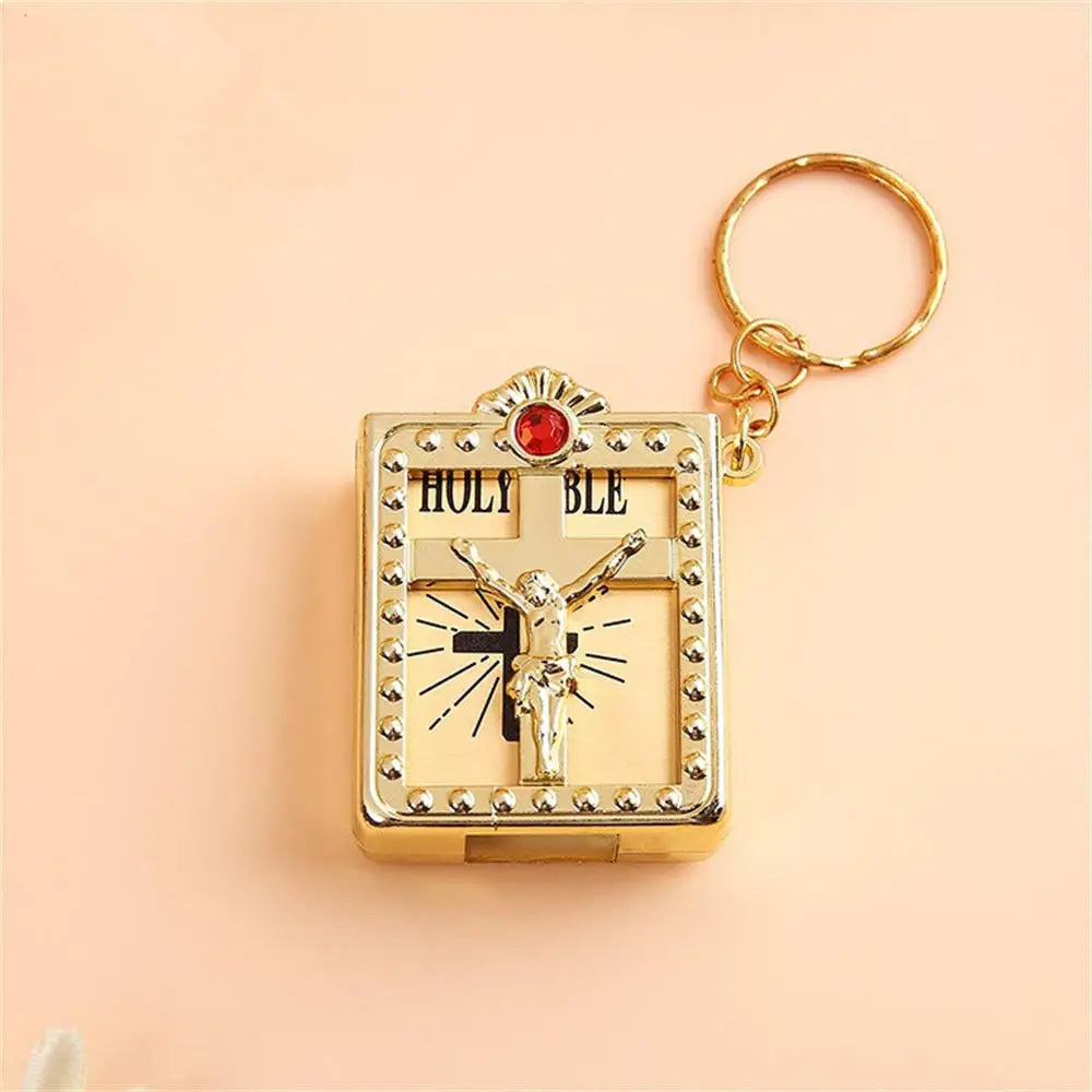 Small Size Mini Bible Keychain Jesus Cross Keyring Religious Christian for Daily Reminder Faith-based Gifts Personal Beliefs