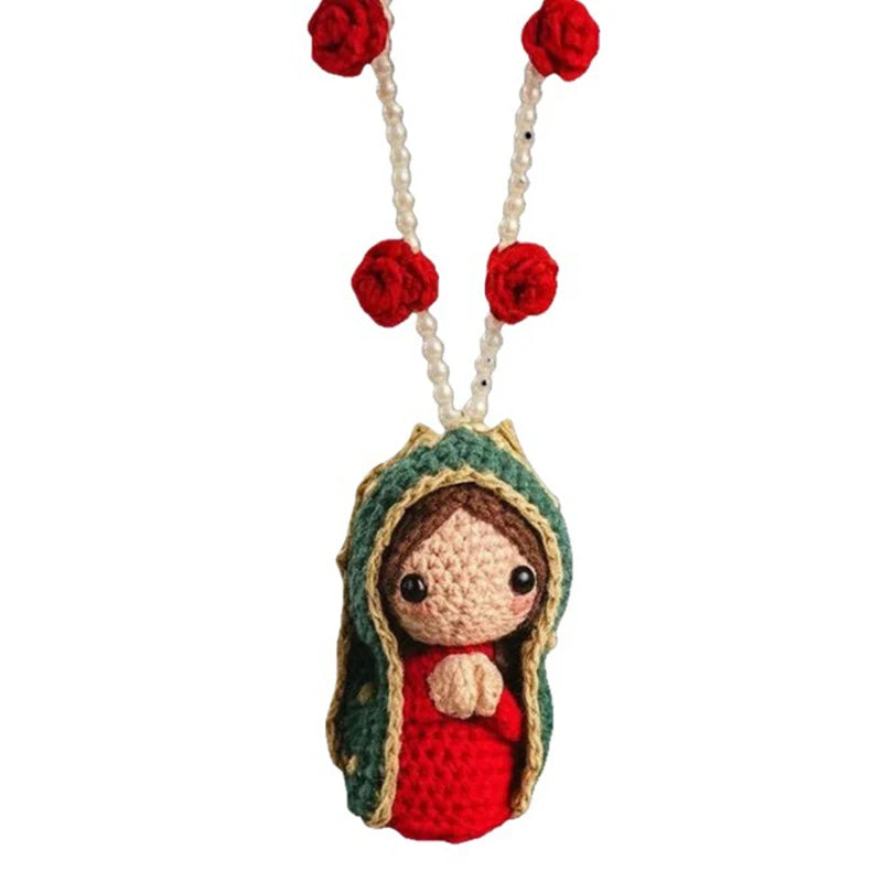 Cute Mary Statue Car Interior Decoration, Handmade Virgin Mary Charm Crochet, Elegant Religious Figurines Hanging Decor